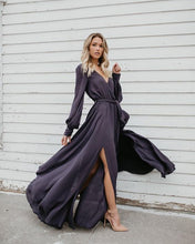 Long Sleeve Prom Dresses V-neck A-line Floor-length Simple Cheap Prom Dress JKL1517|Annapromdress