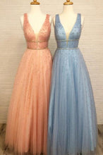 Sparkly Prom Dresses with Straps Long Pearl Beading Prom Dress Sky Blue Evening Dress JKL1532|Annapromdress