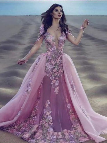 Long Sleeve Prom Dresses Aline Hot Pink Open Back Prom Dress Sexy Evening Dress JKL1543|Annapromdress