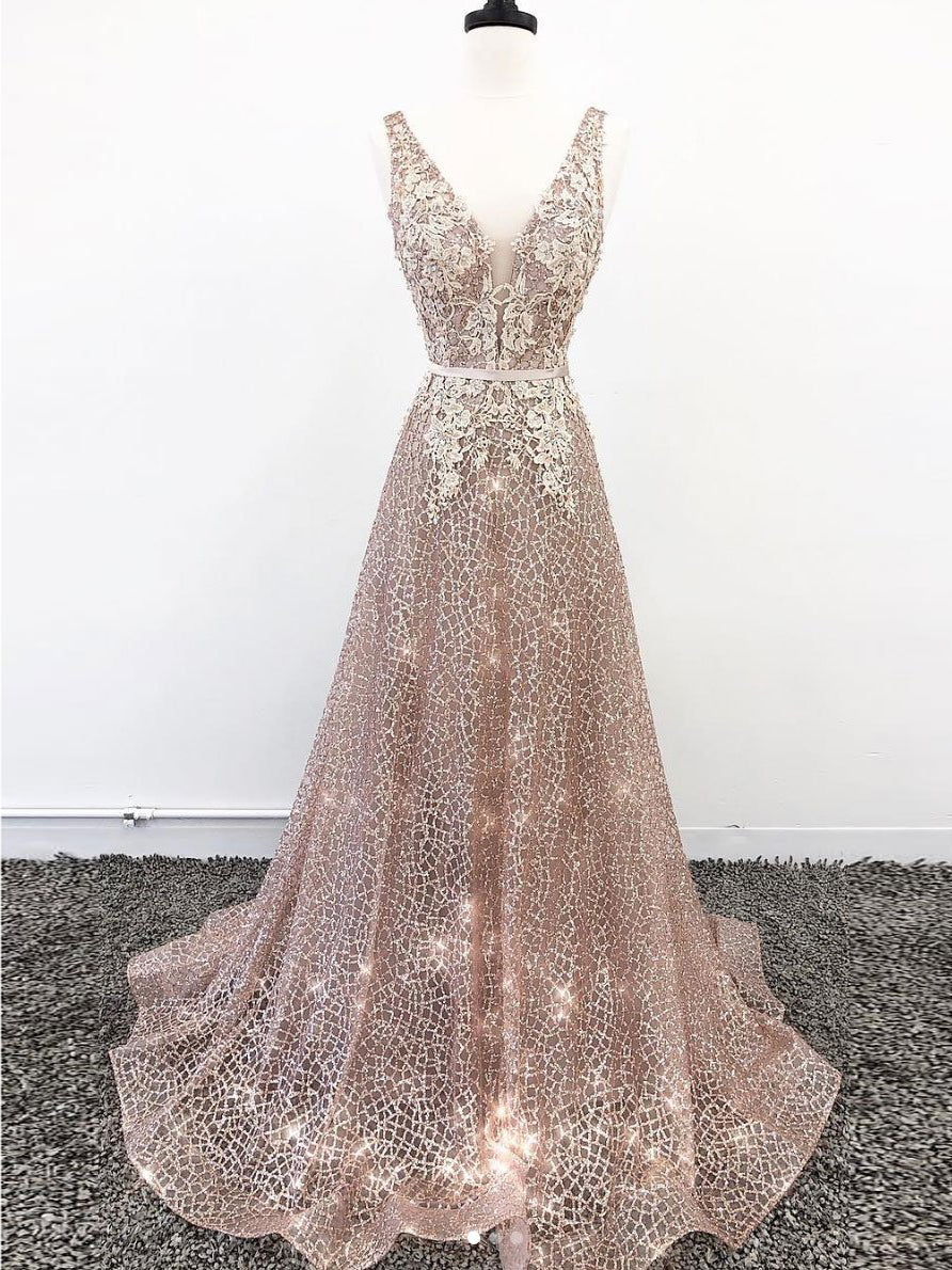 Sparkly Prom Dresses with Straps Aline Long Prom Dress Lace Evening Dress JKL1679|Annapromdress