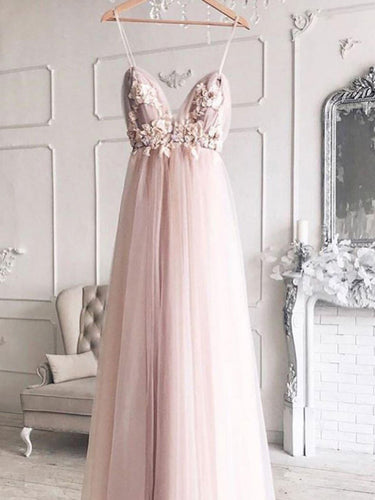 Chic Prom Dresses with Spaghetti Straps A Line Backless Prom Dress Pink Evening Dress JKL1682|Annapromdress
