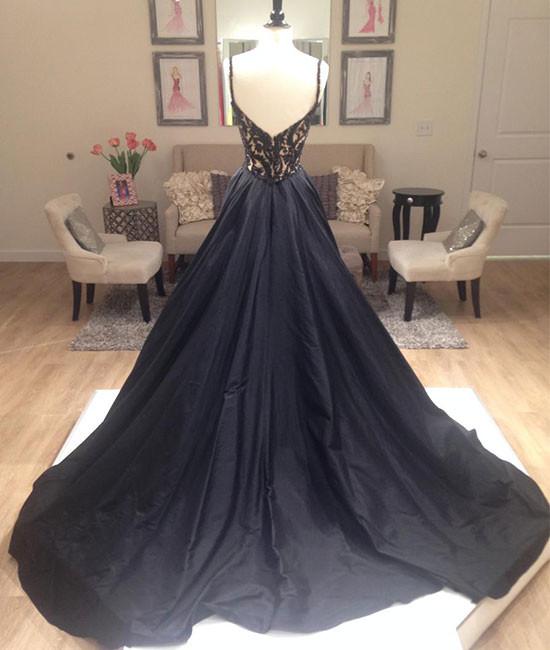 V-Neck Sheath Black Sweep/Brush Train Prom Dress main image 1
