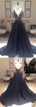 Black Prom Dresses V-neck Sweep/Brush Train Taffeta Long Prom Dress/Evening Dress JKL231