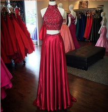 Sexy Prom Dresses High Neck A-line Slit Long Burgundy Prom Dress/Evening Dress JKL233