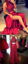 Sexy Prom Dresses High Neck A-line Slit Long Burgundy Prom Dress/Evening Dress JKL233