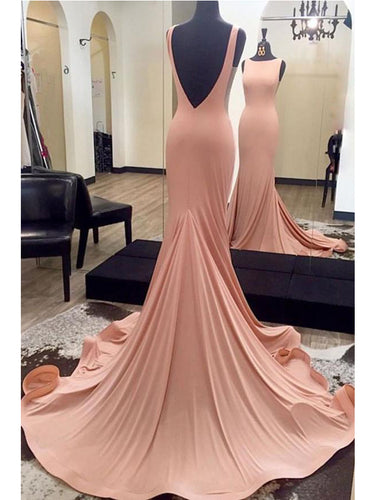 Sexy Backless Prom Dresses Bateau Sweep/Brush Train Chic Prom Dress/Evening Dress JKL275