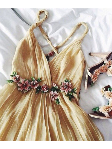 Sexy Prom Dresses Straps A-line Hand-Made Flower Chiffon Long Prom Dress/Evening Dress JKL286