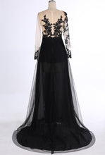 Sexy Black Prom Dresses Scoop Sweep/Brush Train Slit Prom Dress/Evening Dress JKL295