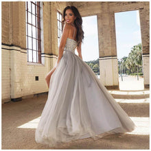 Chic Silver Prom Dresses Spaghetti Straps A-line Long Prom Dress/Evening Dress JKL296