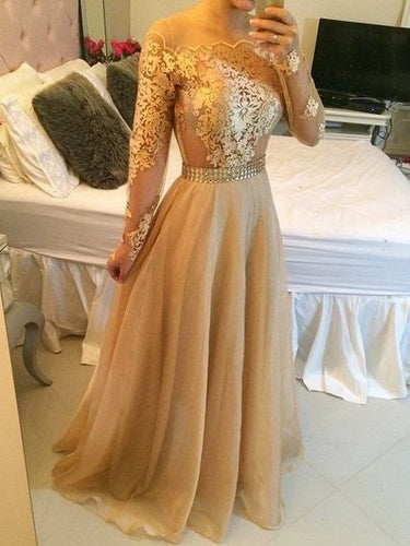 Sexy Prom Dresses A-line Floor-length Organza Long Sleeve Prom Dress/Evening Dress JKL344
