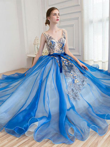 Chic Prom Dresses V-neck Floor-length Lace Sexy Prom Dress/Evening Dress JKL386