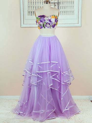 Two Piece Prom Dresses Sweetheart Floor-length Tulle Sexy Prom Dress/Evening Dress JKL400