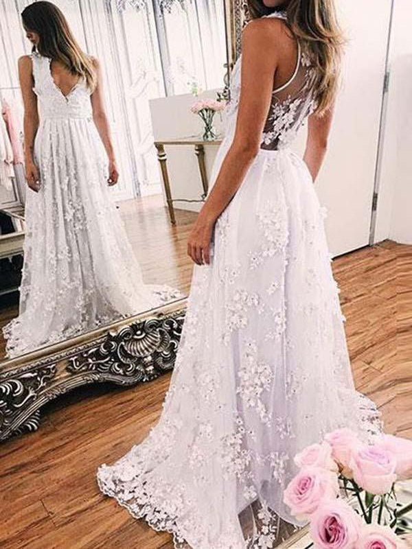 Long Prom Dresses V-neck A-line Floor-length Sexy Prom Dress/Evening Dress JKL428