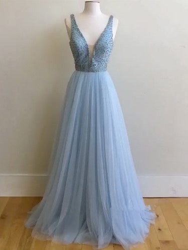 Sexy Prom Dresses Straps A-line Floor-length Tulle Prom Dress/Evening Dress JKL448