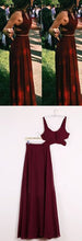 Two Piece Prom Dresses A-line Floor-length Burgundy Chiffon Cheap Prom Dress JKL485