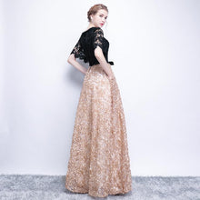 Black Prom Dresses A-line Half Sleeve Long Prom Dress Sexy Evening Dress JKL521