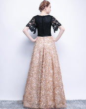 Black Prom Dresses A-line Half Sleeve Long Prom Dress Sexy Evening Dress JKL521