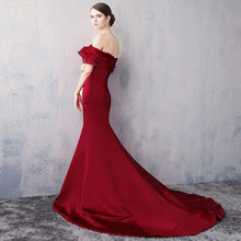 Burgundy Prom Dresses Off-the-shoulder Brush Train Lace-up Sexy Mermaid Prom Dress JKL524