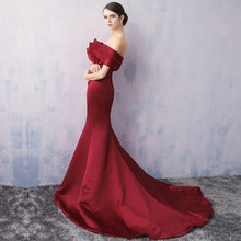 Burgundy Prom Dresses Off-the-shoulder Brush Train Lace-up Sexy Mermaid Prom Dress JKL524