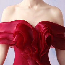 Burgundy Prom Dresses Off-the-shoulder Brush Train Lace-up Sexy Mermaid Prom Dress JKL524