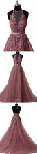 Sexy Prom Dresses Halter Appliques Lace-up Long Prom Dress Sexy Evening Dress JKL550