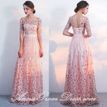 Pink Prom Dresses Scoop Aline Floor-length Lace Tulle Beautiful Prom Dress JKL580|Annapromdress