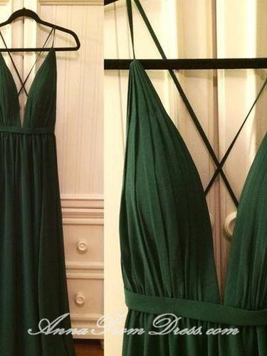 Dark Green Prom Dresses Spaghetti Straps Aline Ruffles Sexy Long Simple Prom Dress JKL592