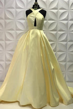 Cheap Prom Dresses A Line Brush Train Halter Daffodil Long Sexy Prom Dress JKL612