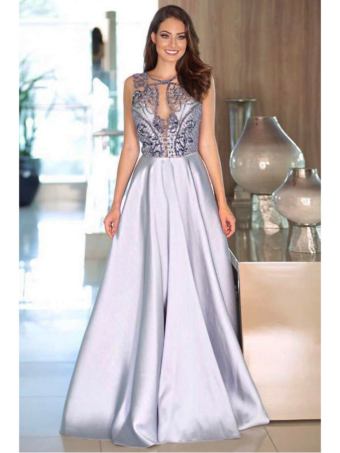 Sexy Prom Dresses Scoop A Line Floor-length Rhinestone Prom Dress Long Evening Dress JKL616