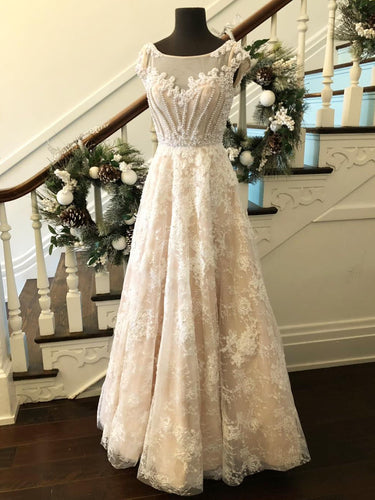 Lace Prom Dresses A-line Scoop Floor-length Beading Ivory Tulle Prom Dress JKL625