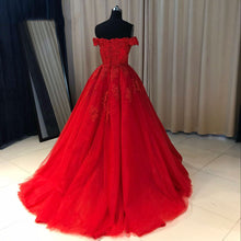 Ball Cown Prom Dresses Off-the-shoulder Sweep Train Long Red Prom Dress JKL632