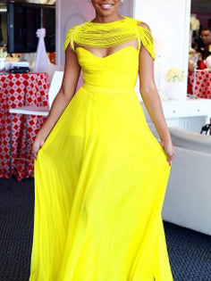 Cheap Prom Dresses A-line Floor-length Daffodil Flowly Long Sexy Prom Dress JKL667