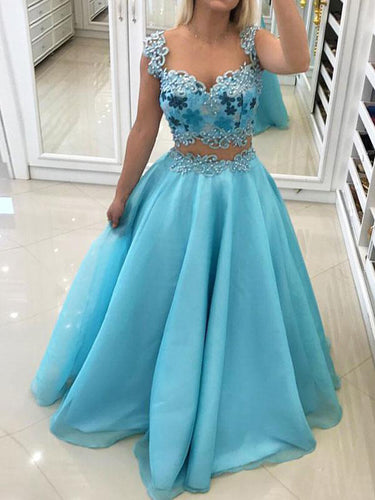Sexy Prom Dresses Ball Gown Scoop Appliques Floor-length Long Prom Dress Evening Dress JKL673