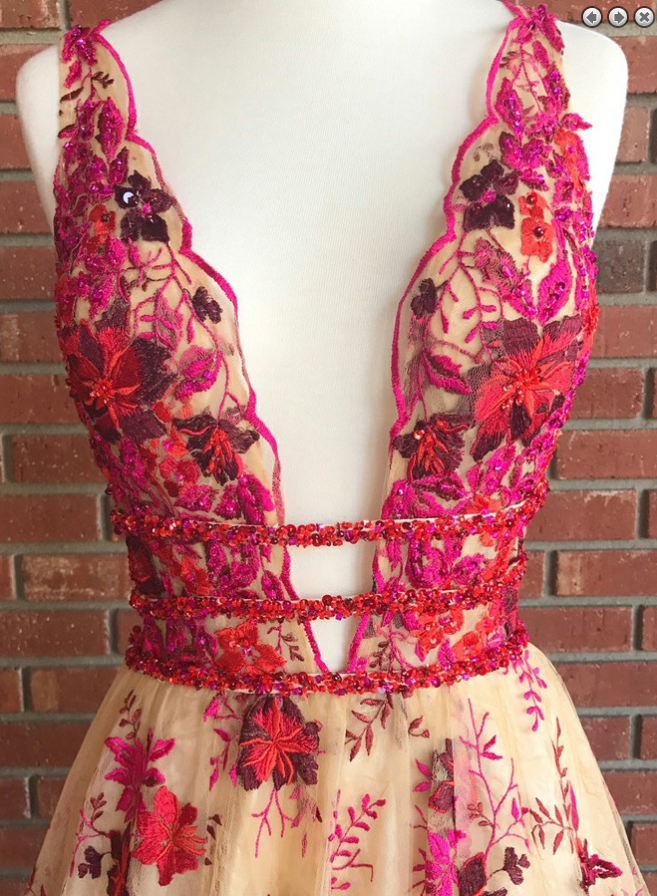 Lace Prom Dresses V-neck A Line Floor-length Red Floral Sexy Long Prom Anna PromDress Lace Prom Dresses V-neck A Line Floor-length Red Floral Sexy Long Prom Anna PromDress