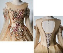 Ball Gown Prom Dresses Scoop Sexy Embroidery Long Tulle Prom Dress JKL775