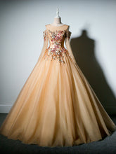 Ball Gown Prom Dresses Scoop Sexy Embroidery Long Tulle Prom Dress JKL775