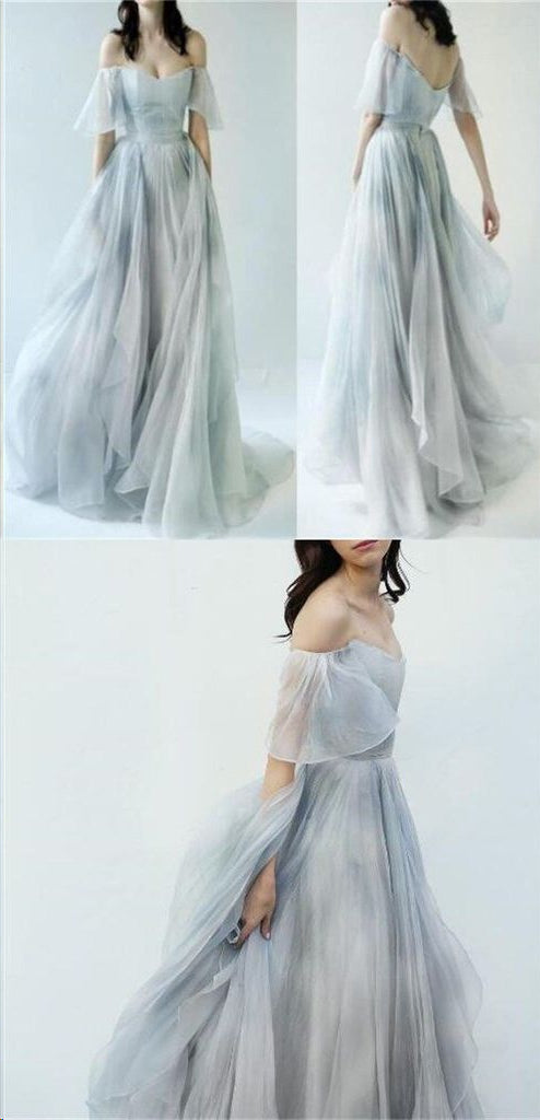 A-Line/Elegant Off-the-Shoulder Sleeveless Chiffon Floor-Length Lace Two Piece Prom Dresses main image 1