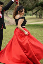 Two Piece Prom Dresses Off-the-shoulder A line Sexy Long Black Prom Dress JKL789|Annapromdress