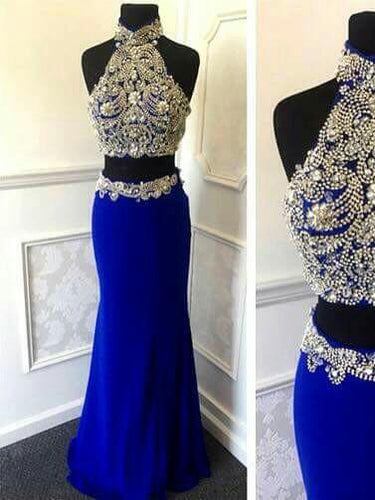 Two Piece Prom Dresses High Neck Floor-length Sexy Prom Dress Long Evening Dress JKL796|Annapromdress