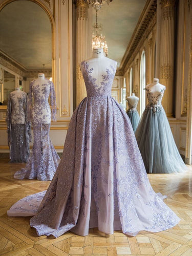 Luxury Prom Dresses Scoop Ball Gown Lace Sweep Train Long Prom Dress JKL800|Annapromdress