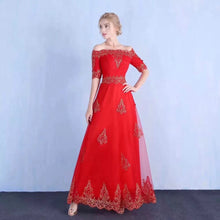 Red Prom Dresses Off-the-shoulder Floor-length Appliques Sexy Prom Dress JKL846|Annapromdress