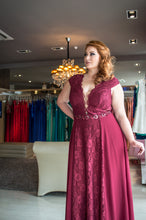 Burgundy Plus Size Prom Dresses V-neck Sexy Lace Long Prom Dress JKP014