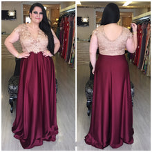 Burgundy Plus Size Prom Dresses V-neck Sexy Satin Floor-length Prom Dress JKP019