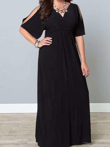 Chic Plus Size Prom Dresses Black Half Sleeve Chiffon Long Prom Dress JKP023