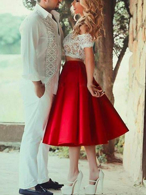 2017 Homecoming Dress Tea-length Short Sleeve Short Prom Dress Party Dress JKS014