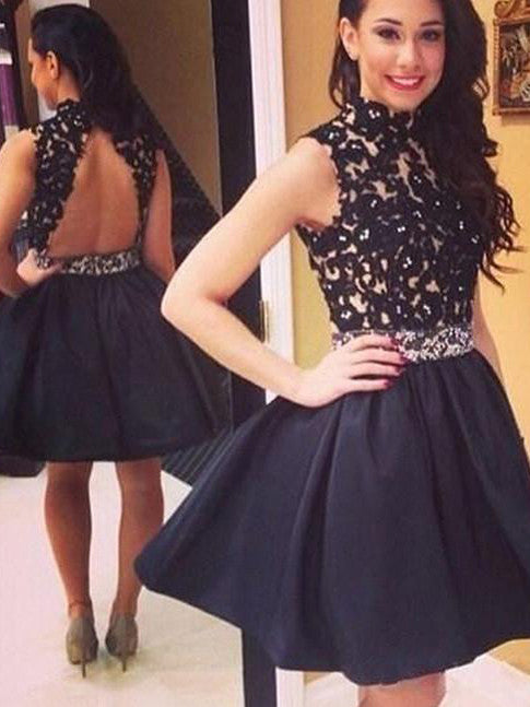 2017 Homecoming Dress High Neck Appliques Short Prom Dress Party Dress JKS018
