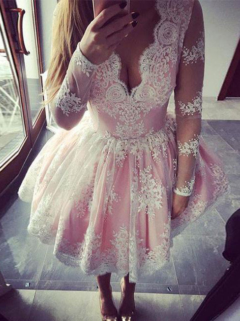 2017 Homecoming Dress Appliques V-neck Short Prom Dress Party Dress JKS024