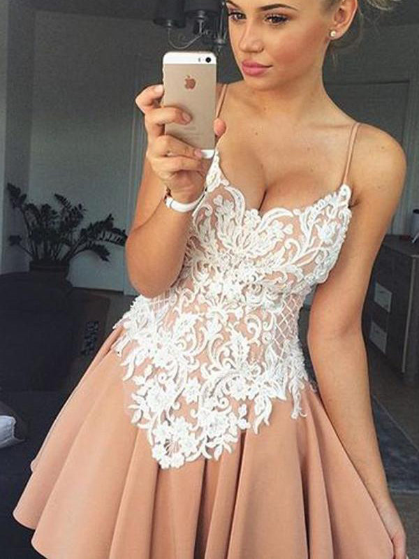 2017 Homecoming Dress Chic White Lace Chiffon Short Prom Dress Party Dress JKS053