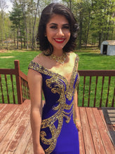 Royal Blue Prom Dresses Sheath Elastic Woven Satin Prom Dress/Evening Dress JKS092