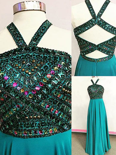Sexy Chic Prom Dresses Halter A-line Long Prom Dress/Evening Dress JKS100